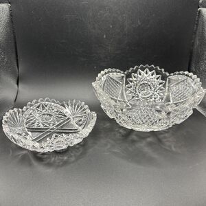 Stunning ABP Brilliant Cut Glass Crystal Bowl Saw Tooth Rim And Matching Dish